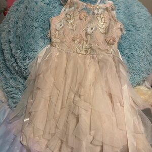 Elegant Cream Floral Kids Dress Size 6